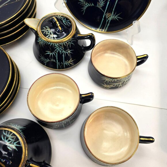 Soto Japanese Bamboo Pattern Tea Set Cobalt Blue Plates Cups & Saucers je133 - Picture 14 of 16